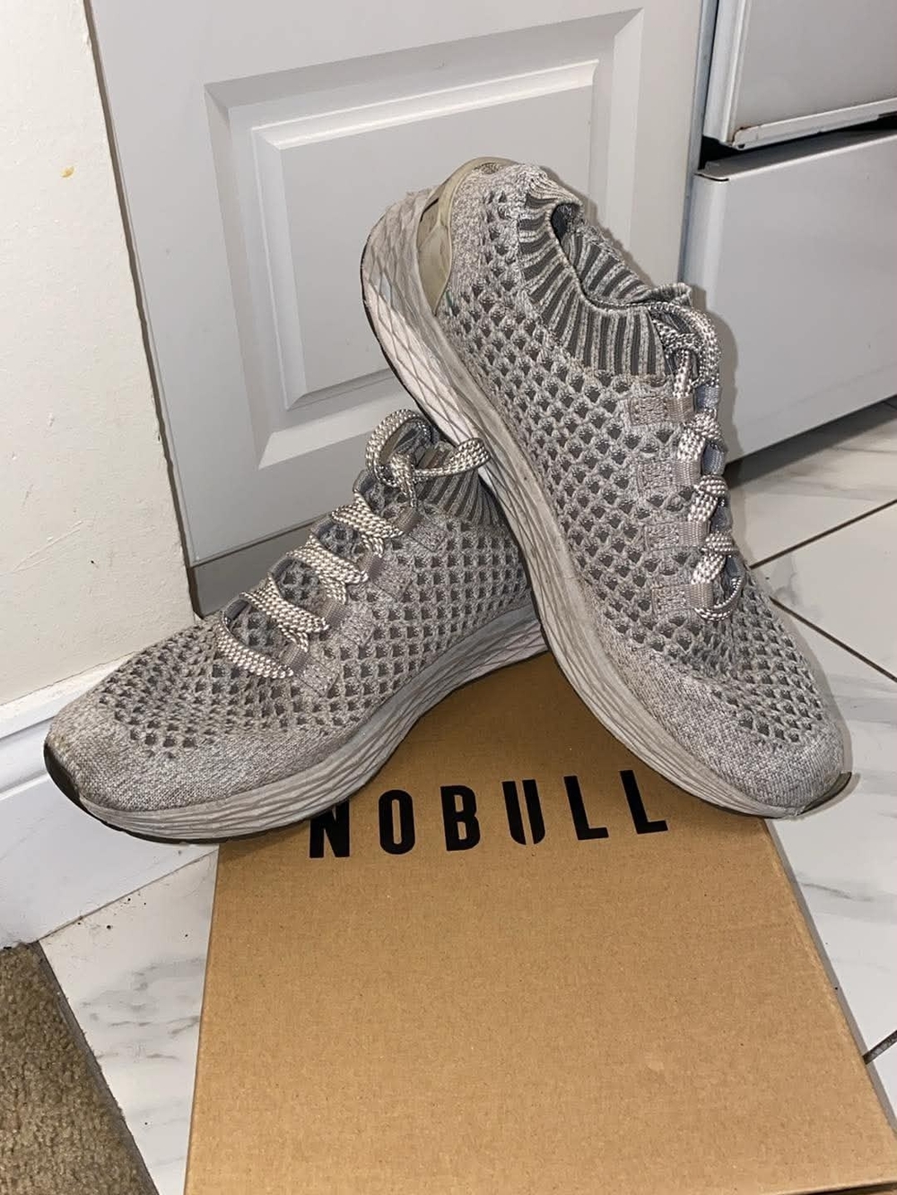 NOBULL Mens Light Grey Knit Athletic Shoes